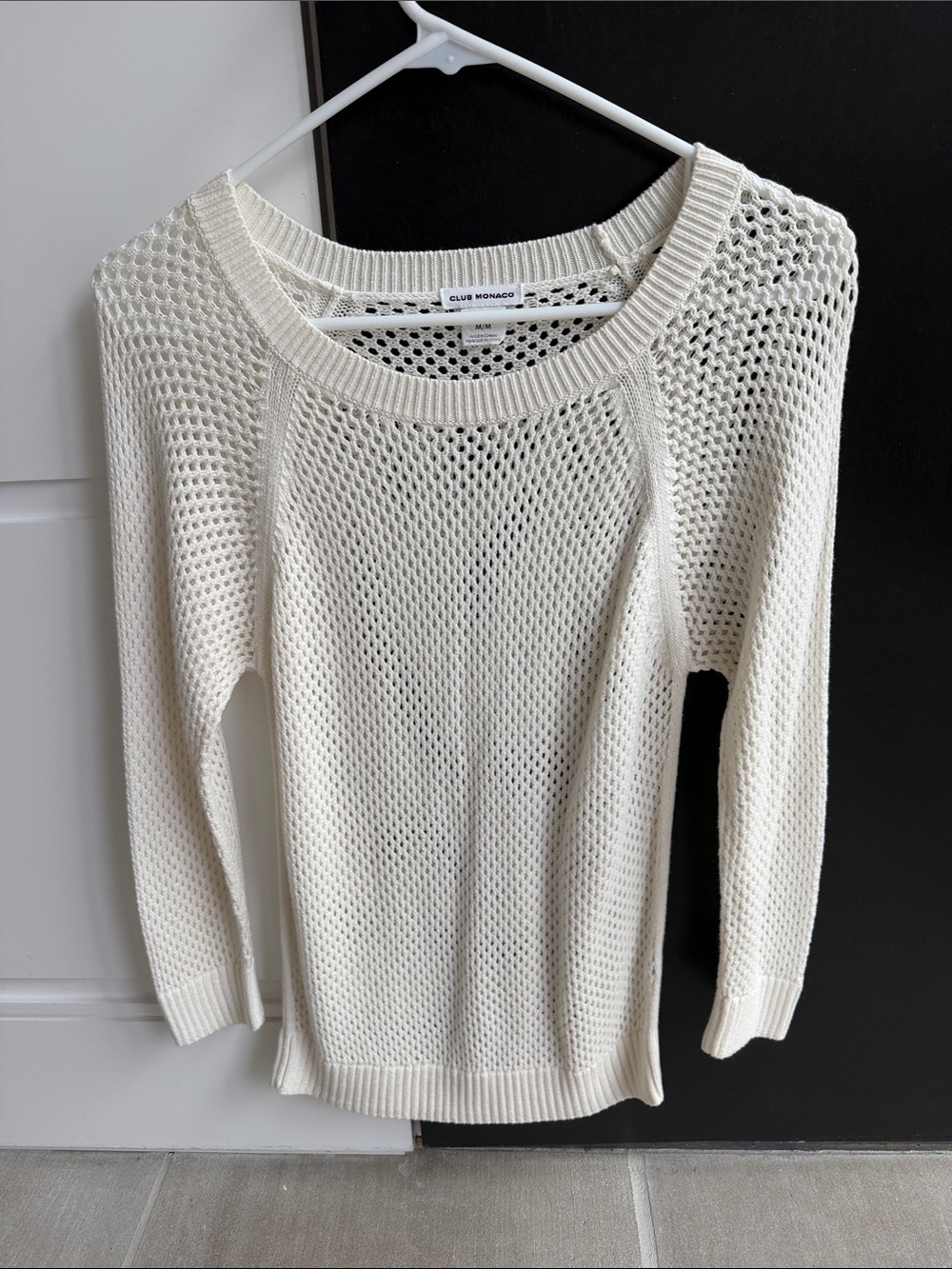 Club Monaco Ivory Open-Knit Crewneck Sweater
